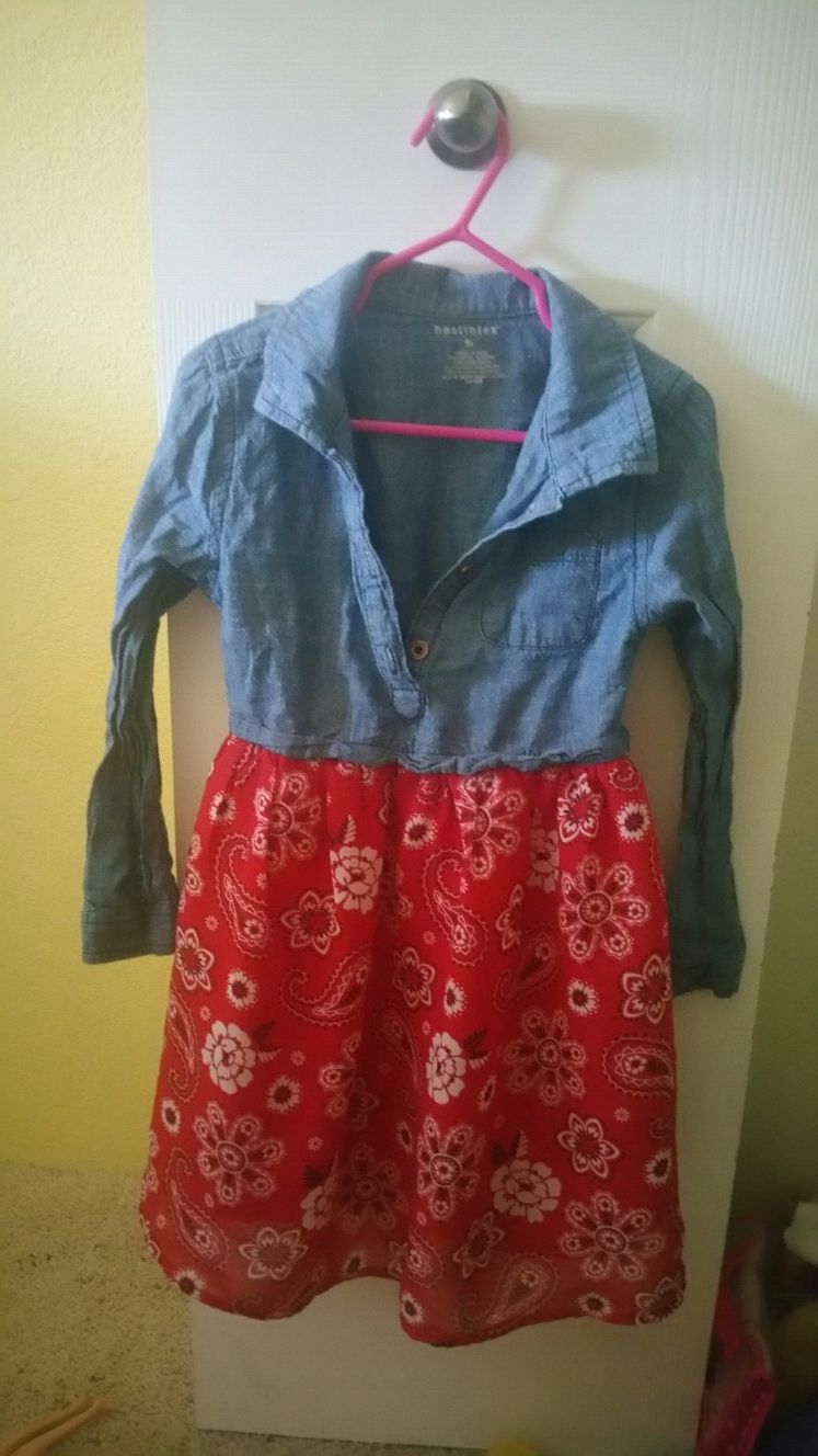 5t girls red Jean dress top