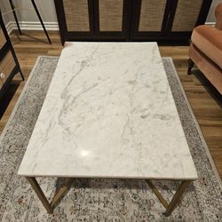 Elegant Marble Coffee Table – 40x26” with Gold Base