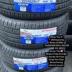 SET OF NEW TIRES, 225/50R17 ATLANDER , INCLUDING MOUNTING AND BALANCING. ASK ME FOR ANY SIZE OR BRAND, LLANTAS NUEVAS
