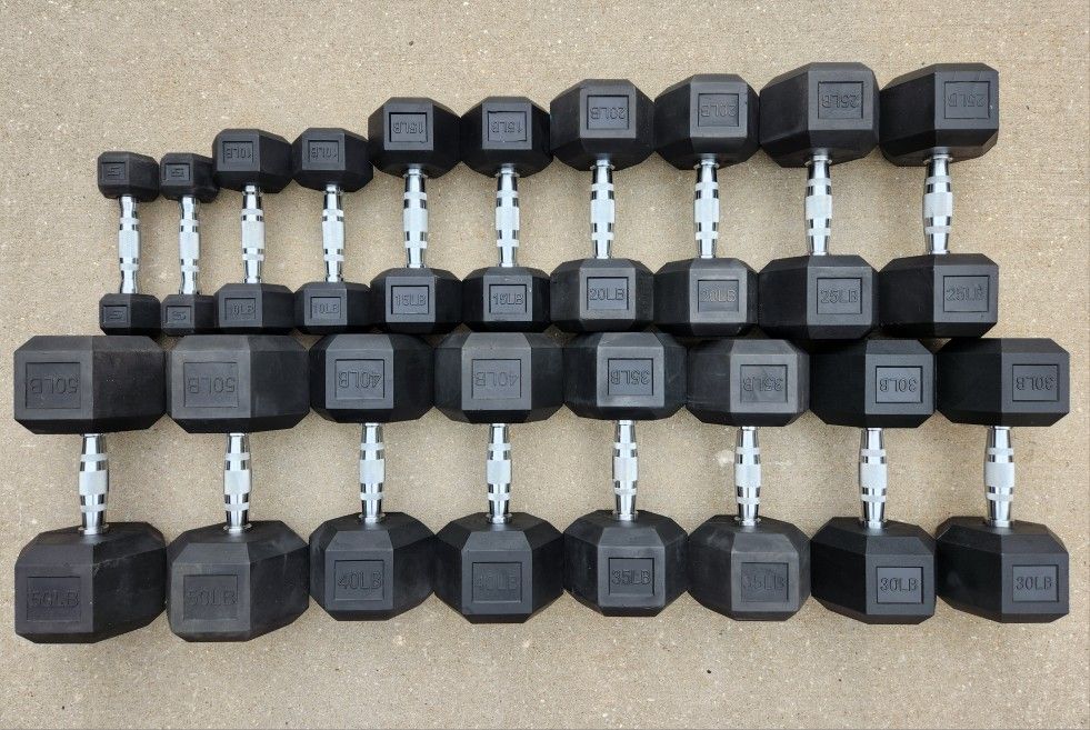 Rubber Hex Dumbbell Set 5-50lbs