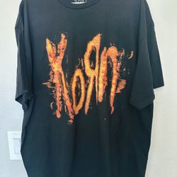 Oversized Korn Graphic Black Washed Out Band Tee T-Shirt Metal Music