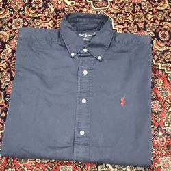 RALPH LAUREN BLAKE 100%COTTON BUTTON DOWN NAVY BLUE.