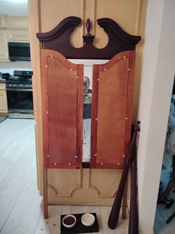 Wooden bedframe and two mirrors