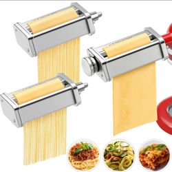 Pasta Maker Attachments for All KitchenAid Stand Mixers, 3-Piece Set
Pasta Sheet Roller, Fettuccine & Spaghetti Cutter, Stainless Steel, 8 Thickness L