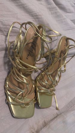 Gold Strappy Lace-Up Heeled Sandals