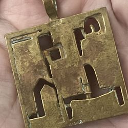 Vintage Jorma Laine -large gilded bronze abstract pendant necklace Finland