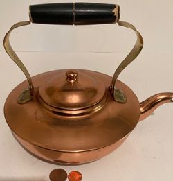 Vintage Metal Copper and Brass Teapot, Kettle, 9" x 9 1/2", Quality, Kitchen Decor, Table Display, Shelf Display