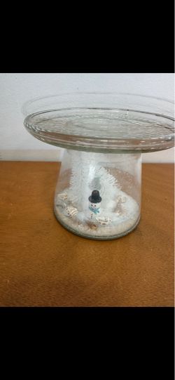 Glass Cake Stand with Winter Snow Scene