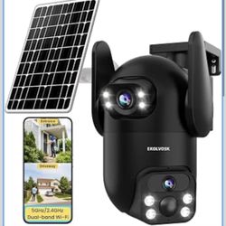 Solar Security Cameras Wireless Outdoor, Dual Lens 2K 360° View Cameras for Home Security, 2.4/5 GHz Wi-Fi, 2-Way Audio, Night Vision, Motion Detectio