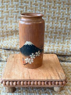 Vintage bamboo hand painted vase