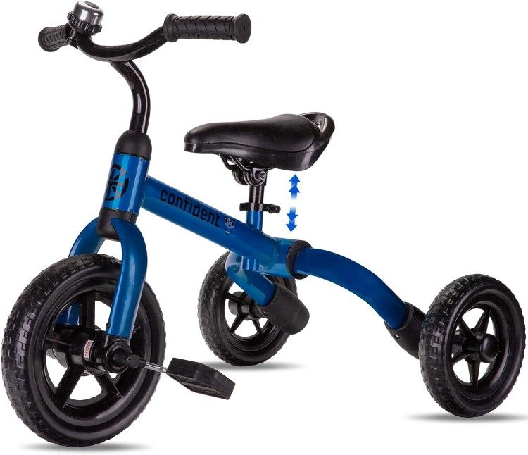3 in 1 Tricycle Age 2-5, Folding Kids Balance Bikes with Adjustable Seat and Removable Pedal - Blue