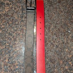 Coach Reversible Signature Canvas Belt, Brown & Red, C6812 QBTKA, Size 42, HOT 🔥