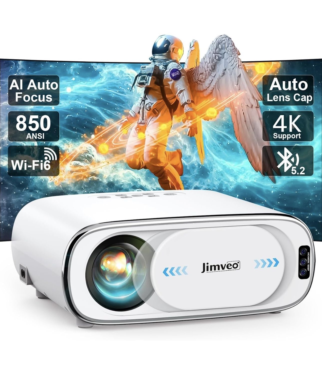 AI Auto Focus+Auto Lens Cap]Outdoor-Projector 4K with WiFi 6 and Bluetooth:Upgrade 850 ANSI Native 1080P Jimveo Portable Projector, Auto 6D Keystone&Z