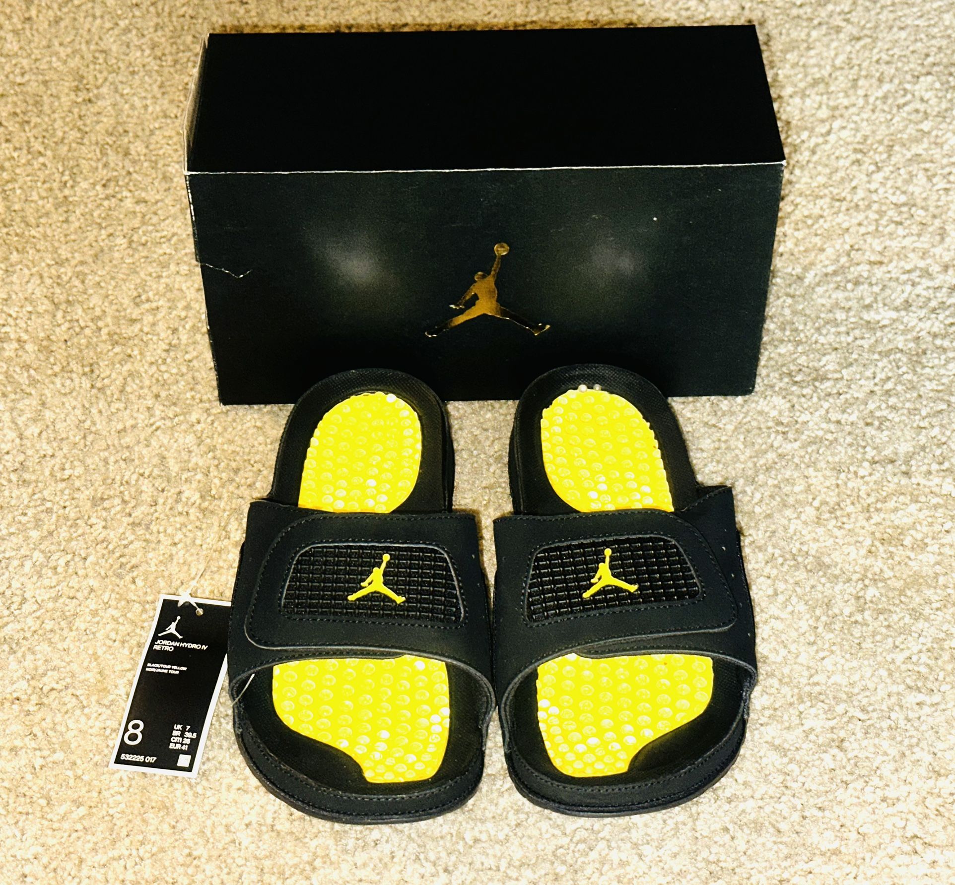 Nike Jordan HYDRO IV Retro Black Yellow Slides Sandal Men Size