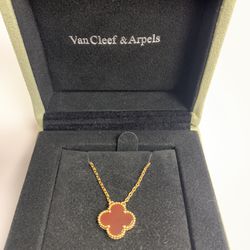 Van Cleef Red Carnelian Gold Necklace- Preowned