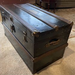Vintage Steamer Trunk - Wood Trim