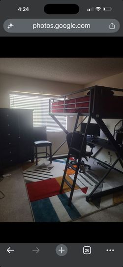 Metal Loft Bed with Desk and Ladder