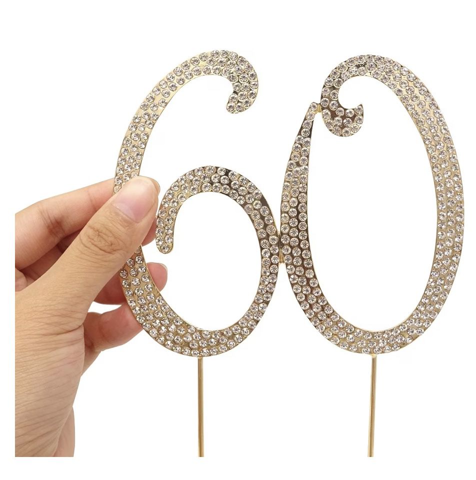 60 Gold Cake Topper with rhinestones