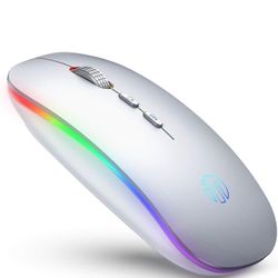 LED Wireless Mouse Slim, Rechargeable 2.4G PC Laptop Cordless Mice Silent Click