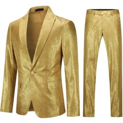 Mens Medium 2 Piece Gold Dress Suit Jacket Blazer and Pants