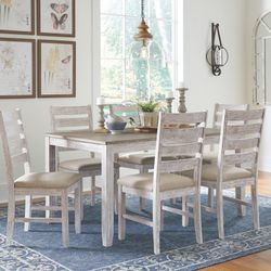 Dining Set Table And 6 Chairs White Beige 