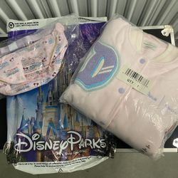 NEW Disney Stoney Clover Lane Disneyland Varsity Jacket Pink (Size XL) and Jumbo Fanny Pack IN HAND
