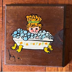 Wood, Red Haired Girl In The Bathtub With Bubble Bath Painting 