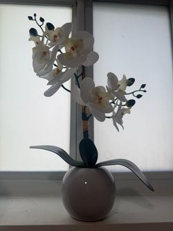 Elegant White Artificial Orchid Arrangement in Decorative Pot