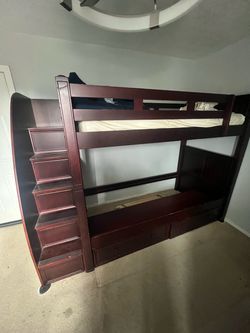 Twin Bunk Bed with Stairs and Storage