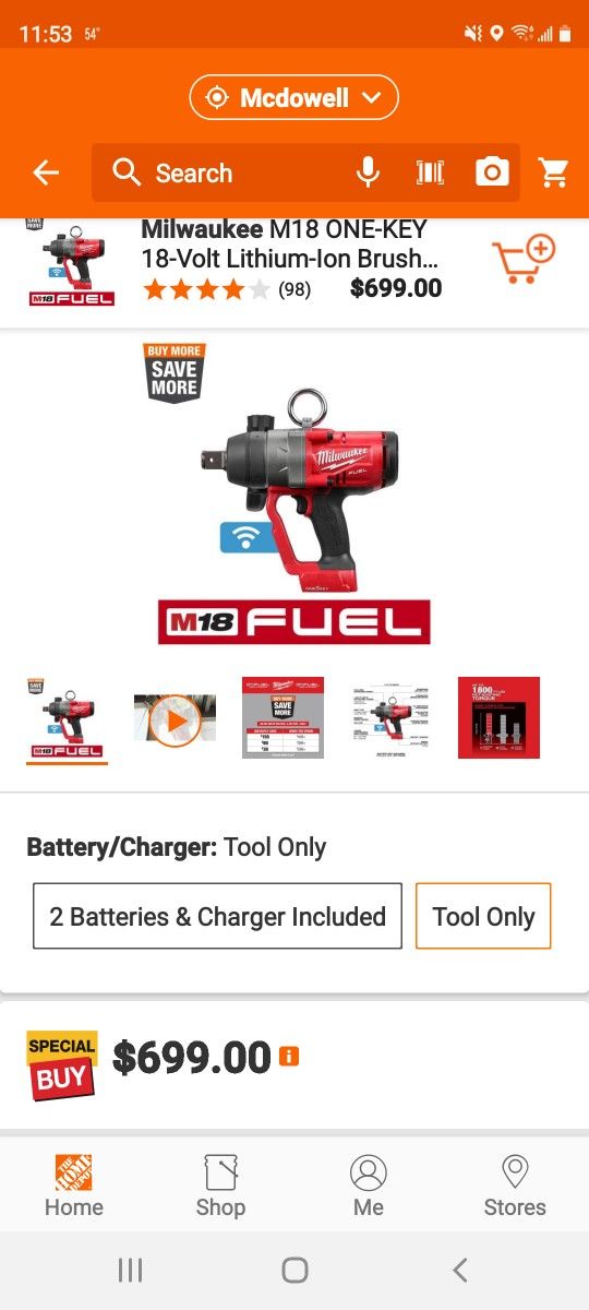 Milwaukee 1"higt Tequesta Impact Wrench W/ HONE-KEY