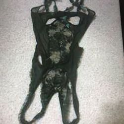 New Small Black Lace Stretchy Bodysuit Lingerie 