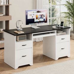 2268a  Bestier 59''Computer Desk with 4 Drawers,Office Desk with Storage,Modern Executive Desk with File Drawer, Office Desk with Charging Station, Ke
