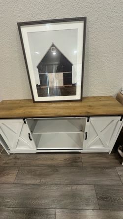 Farmhouse sliding barn door TV stand