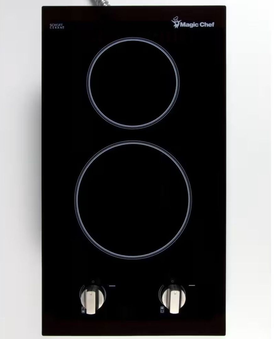 New  12” Radiant Electric Ceramic Glass Cooktop Black W 2 Burner Elements Dual Radiant Burner