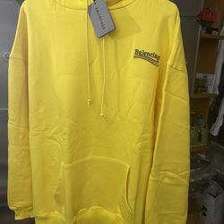 Men’s Oversized Medium Fits Large Unifit Unisex Retail Quality Bright Yellow Balenciaga GAP Yeezy Hoodie 2020 Political Campaign Bernie Sanders Logo 