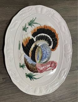 Vintage Made in Japan Ceramic Turkey Platter Thanksgiving Serving Dish