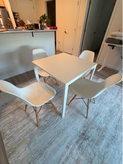 White Mini dining set - 29”x 29” table + modern 4 chairs
