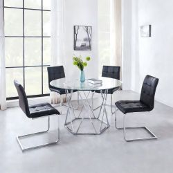 Glass Top 5-Piece Dining Set with Black Chairs-2PCS/CTN