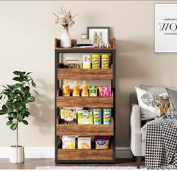 New assembled Wood Fruit and Vegetable Storage Rack, 5-Tier Pull-Out Snack Stand Fruit Basket Stand, Utility Shelf Organizer for Kitchen, Living Room,