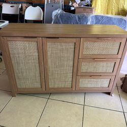 OAKHAM Rattan Sideboard Buffet, 3 Drawer Storage Cabinet for Living Room, Entryway, Special Walnut