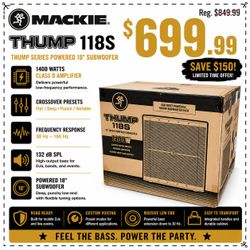 Mackie Powered Bass Speaker 18 Inch Subwoofer 1400 Watts Crossover Thump 118S 🚨 Payment Options Available 🚨 No Credit Needed 🚨