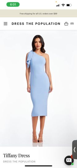 Blue One Shoulder Bow Dress by Dress The Population