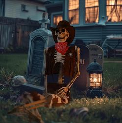 Cowboy Skeleton Halloween Yard Decoration Poseable 5.4ft - Event Theme Decoration and Props