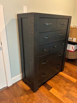 Dark Wood Tall Chest of Drawers