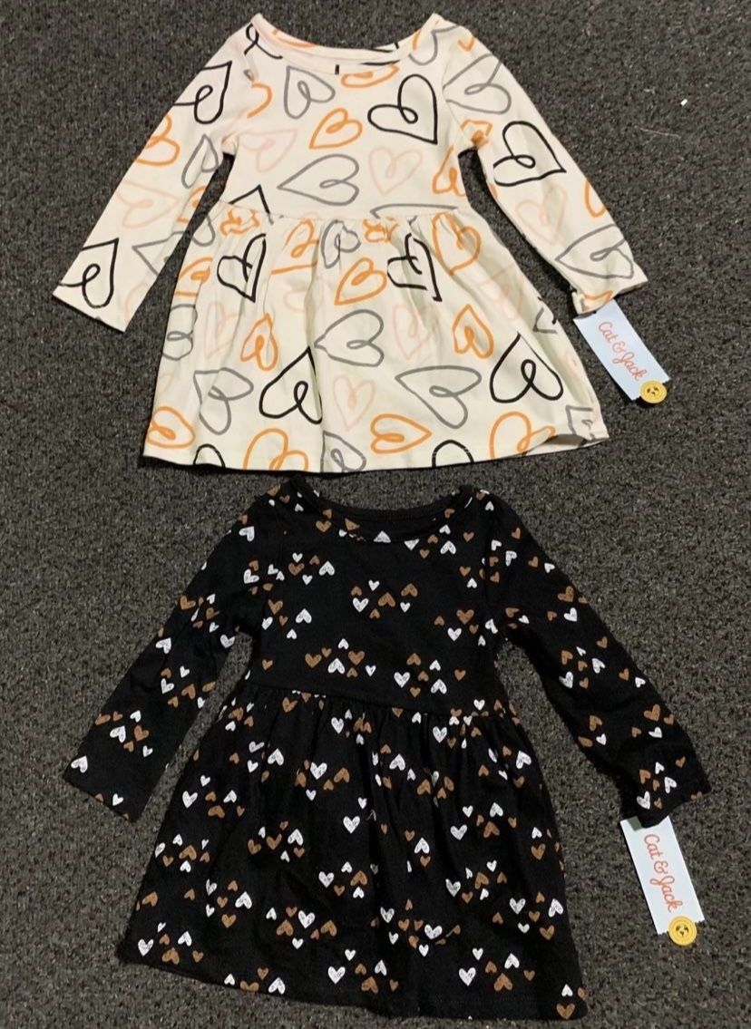 New Cat & Jack two girl size 18 month fall themed heart patterned dresses with diaper covers