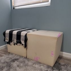 Pair of Upholstered Cube Ottomans – 18" H × 18" W × 18" D