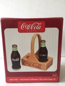 New in Box Coca Cola 3 Piece Set Beach Party Hand Painted Earthware