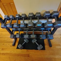 15lb Thru 50lb Metal Hex Dumbbell Set With Rack