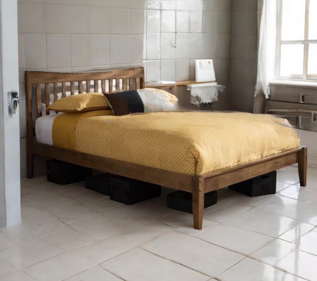 New Full Size Walnut Mid Century Modern Solid Wood Platform Bed