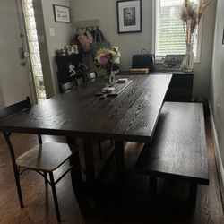 Large Modern Rustic Dining Table with Matching Bench – Solid Wood